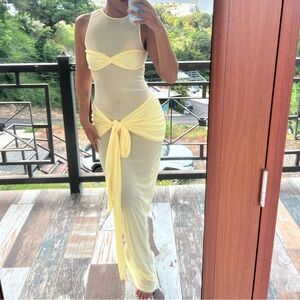 White Fox Boutique Yellow Tie Front Maxi Dress